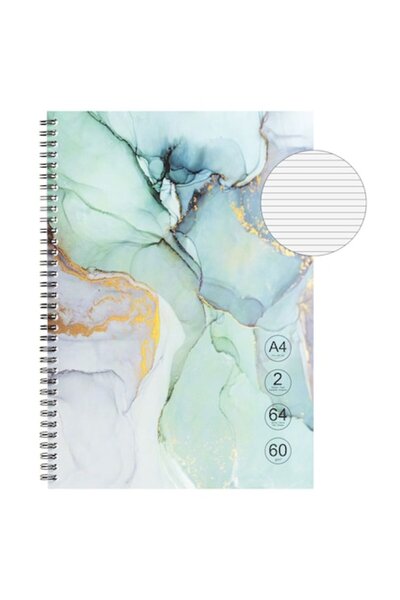 SHOPIENS A4 Dictando Notebook – Turquoise Marble, Spiral, 2 Subjects, 64 Sheets, Soft Cover
