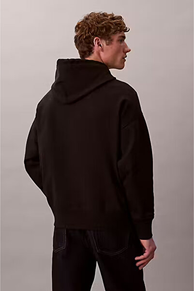 Calvin Klein Erkek Regular Fit Premium Terry Kapüşonlu Sweatshirt - Siyah