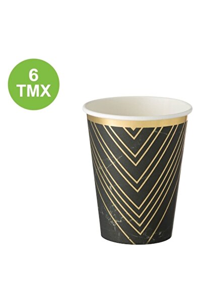 SHOPIENS Pahare de hârtie pentru petrecere cu marmură, 360 ml, negre și aurii, 6 bucăți