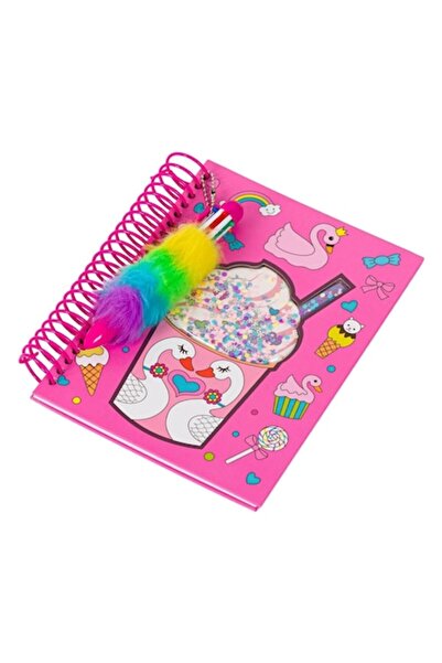 SHOPIENS Caiet spiralat - Design lebădă, pagini albe, 7,5x20,5 cm, multicolor, stilou pufos