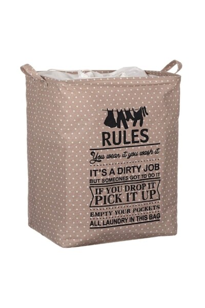 SHOPIENS Textile Laundry Basket, Polka Dot, Taupe, 40x30x50 cm, 60 L (MYONNA)