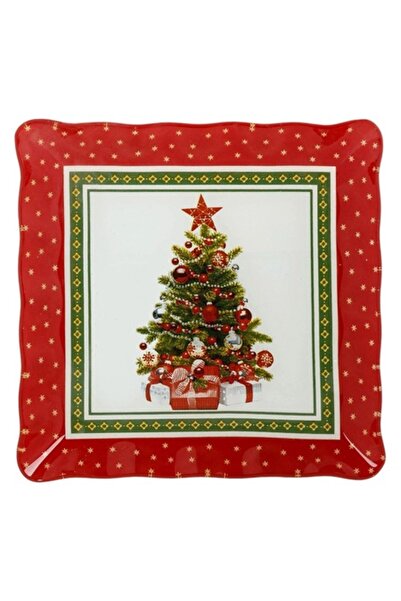 OEM Farfurie pătrată de desert din sticlă de Crăciun, brad decorat și cadouri...