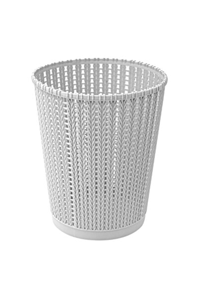 SHOPIENS Trash Bin, 20x24.5 cm, 5.5 L, Plastic, Woven Design, Gray, MYONNA