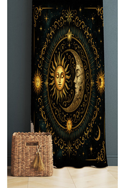 Else Dekor Κουρτίνα φόντου ψηφιακής εκτύπωσης με μοτίβο αστρονολογίας Σελήνης και Ήλιου 140x260cm