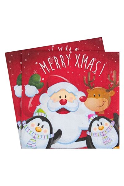 MYONNA IT & E- COMMERCE Christmas Table Napkins, Santa & Penguins, 33x33 cm, Set of 20
