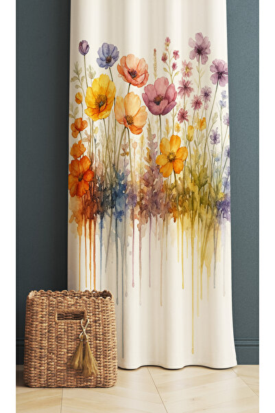 Else Dekor Κουρτίνα φόντου ψηφιακής εκτύπωσης με σχέδια ακουαρέλας λουλουδιών 140x260cm