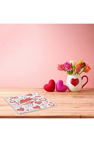 MYONNA IT & E- COMMERCE Delyas Printed Paper Napkins, Red Hearts "LOVE", 28x28 cm, Set of 50