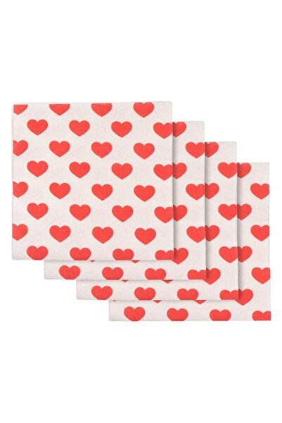 SHOPIENS Non-woven Cloths, Set of 4, White with Red Hearts, Soft and Absorbent, 38x38cm, MYONNA