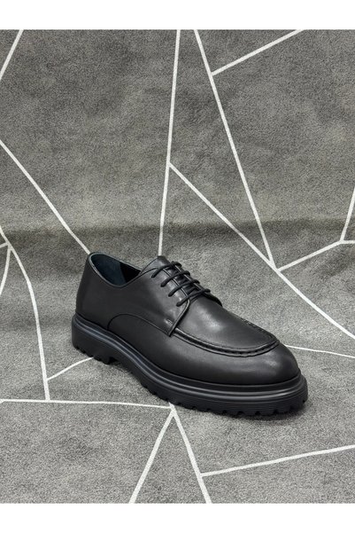 NYZ Black Genuine Leather Lace-Up Eva Sole Shoes