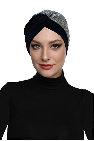 fidan bone Special Design Black Gray Lined Ready-To-Wear Turban Hijab Evening Dress Bonnet