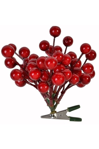 SHOPIENS Poinsettia cu clips, ramură și fructe de pădure roșii 14,5 cm