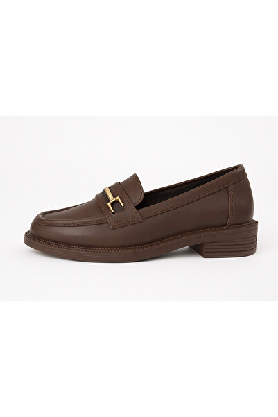 ayhnshoes Kadın Loafer Ayakkabı Gold Tokalı Günlük Deri Görünümlü