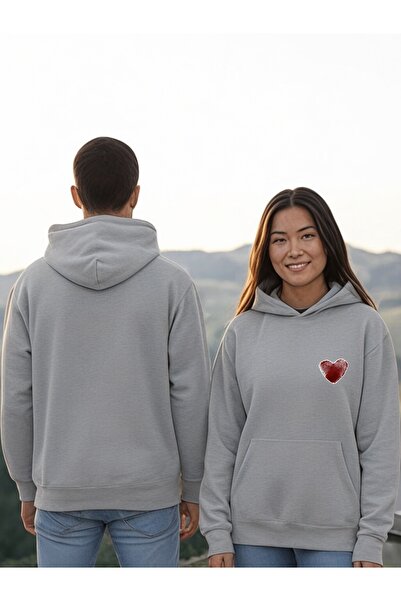 ArtYus سويت شيرت بقلنسوة مطبوعة بلون القلب الأحمر