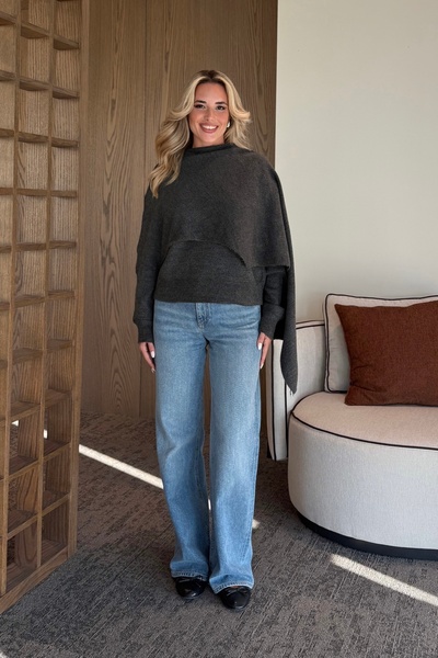 Laluvia Anthracite Scarf Detailed Knitwear Sweater - 98073