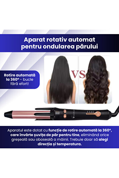 KindKare Ondulator, rotire 360, 2 directii, incalzire rapidPTC, digital, cablu rotativ, portabil, ceramic/ABS