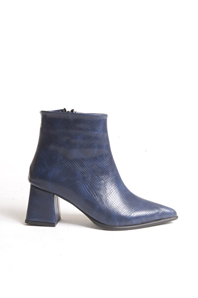 Shoesers Women's Special Design Snake Patterned Thick Heeled Zippered Pointed...