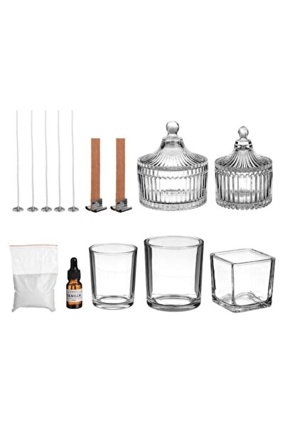 SHOPIENS Set DIY pentru realizarea lumânărilor în borcane din sticlă cu ceară, fitil din lemn și bumbac, aromă de vanilie