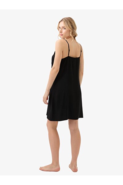 Blackspade Black Thin Strap Women's Nightdress – V-Neck, Mini Length C9T0N915