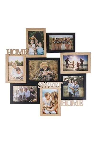 SHOPIENS Tablou Colaj Foto 8 Rame Home Sweet Home Negru Lemn 49x51x3cm