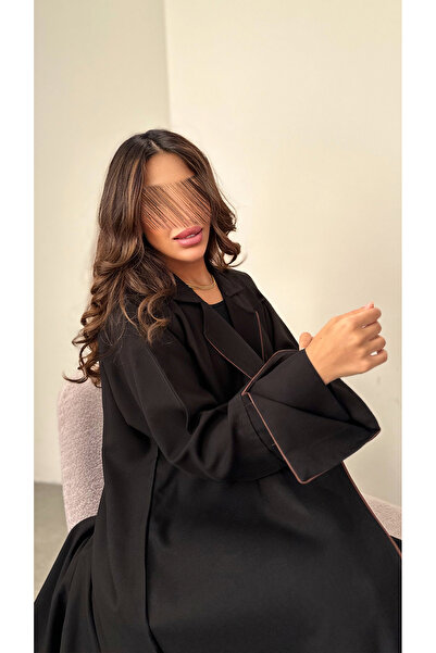 outline Daily black abaya with an inner dress attached with brown strings