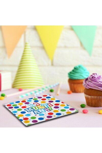 SHOPIENS Set 20 Bucati Servetele Masa 2 Straturi 33x33cm Cu Buline Colorate Si Imprimeu La Multi Ani Pentru P