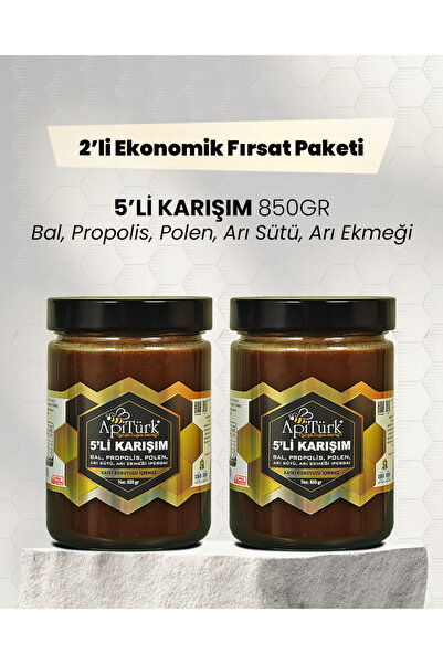 APİTÜRK 5'li Karışım 850gr (Bal,Propolis,Polen,Arısütü,Arı Ekmeği. (perga) 2 ...