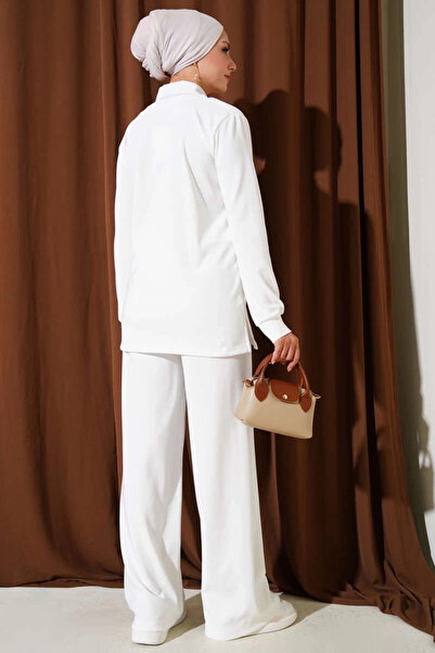 Vona Nova Shirt collar ribbed loose double set white t4300