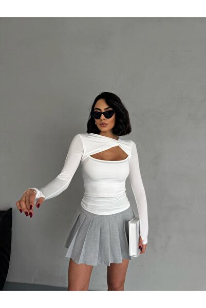 Lila Moda Women's Long Sleeve Finger-Through Cross Neck Stylish Body Blouse