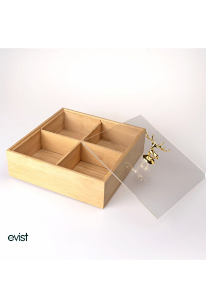 EVİST صندوق متعدد الأغراض بأربعة أقسام، صينية تقديم خشبية من الخيزران (22×22×...