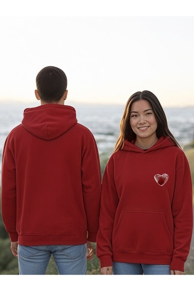 ArtYus سويت شيرت بقلنسوة مطبوعة بلون القلب الأحمر