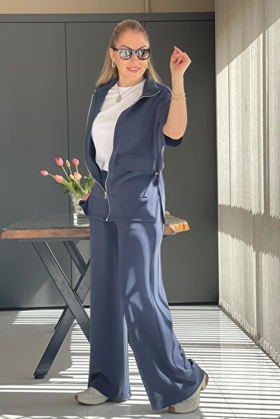 MİSLİNA BUTİK Orj Marka Yelekli Lacivert Eşofman Takım
