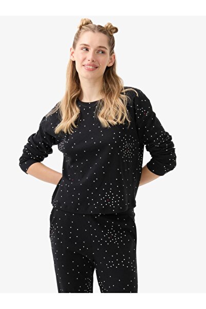 Blackspade Women's Black Heart Patterned Pajama Set – Round Neck & Elasticated Legs C5T4N915