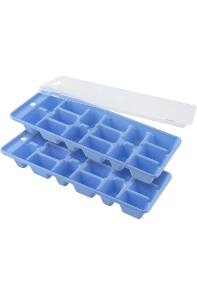 FACKELMANN Tăvițe pentru cuburi de gheață 49353, 2 buc, Cu capac, 25x10 cm, Plastic, Albastru
