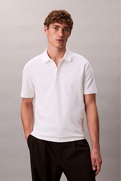 Calvin Klein Men's Regular Fit Interlock Cotton Polo Neck T-Shirt - White