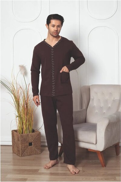 pamuklu BROWN MEN'S PAJAMAS SET