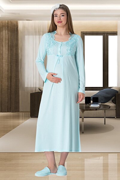By Mecit Pijama Maternity Dressing Pajamas Nightgown 4-Piece Set 75% Cotton, 25% Viscose Hair Band is a Gift