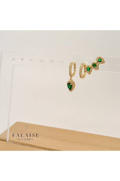 Falaise Accessories أقراط متدلية من حجر الزمرد - 3 قطع