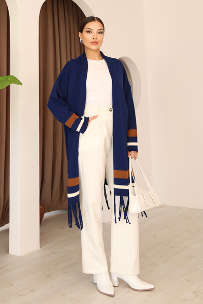 ALCHON U-подібний виріз, довгі рукави, смугаста стрічка, інтерса-візерунок, спідниця з бахромою, шаль, сезонний трикотажний кардиган