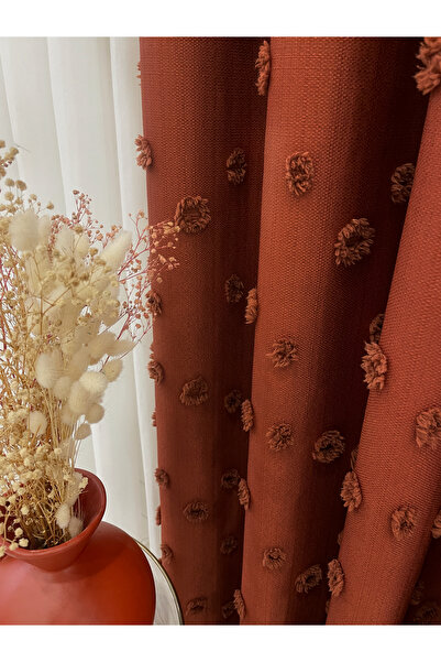 Brillant Brick Color Pompom Pufy Background Curtain 1/3 Sik Pleat