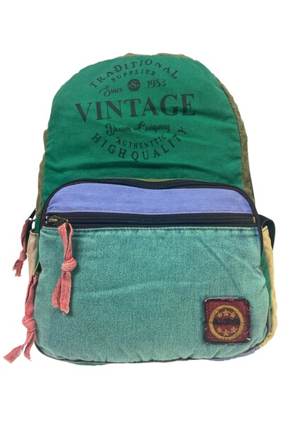 Old Cotton Quality Colorful Vintage Design Daily Backpack Trip School Travel Bag 31 cm X 41 cm