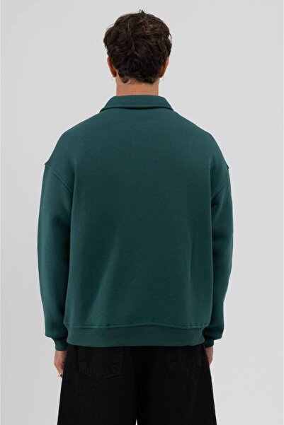 İLKCET MODA Πράσινο Premium Oversize Unisex φούτερ με κουμπιά