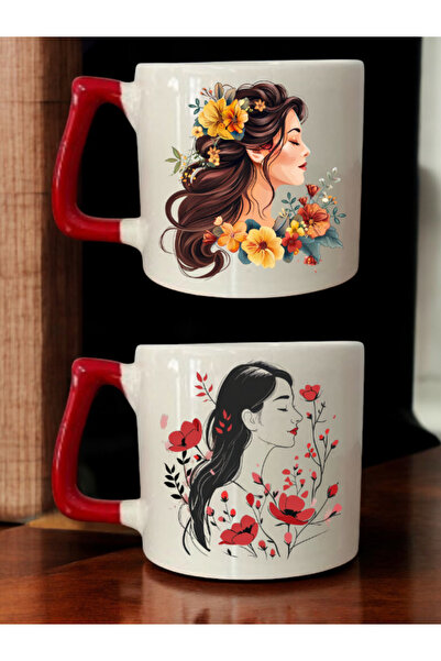 lili hediyelik طقم من كوبين للقهوة مطبوع عليه زهور للنساء - أكواب سيراميك للش...