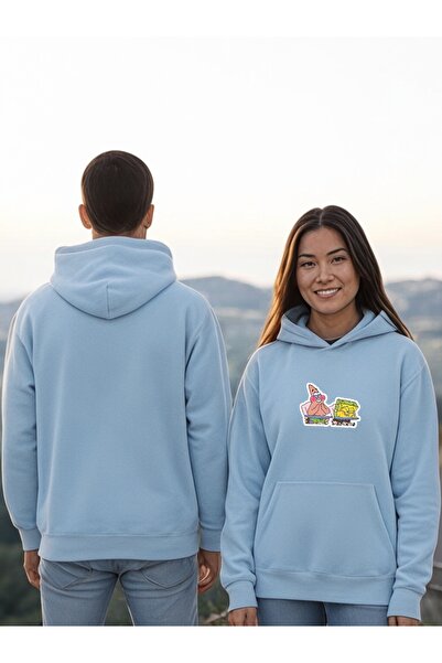 ArtYus Sünger Bob Patrick Renkli Baskılı Kapüşonlu Sweatshirt