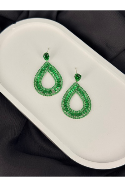 Unzilee Stylish Evening Dress Earrings with Green Drop Zircon Stone