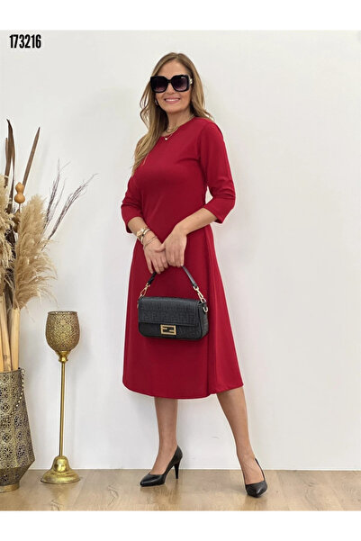 Kokosh moda Women's Long Three-Quarter Sleeve Crew Neck Midi Modal Dress