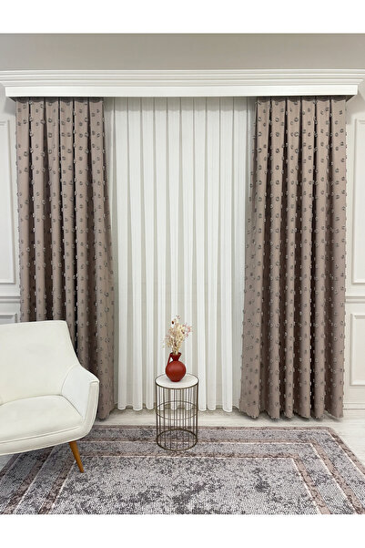 Brillant Mink Color Pompom Pufy Background Curtain 1/3 Sik Pleat