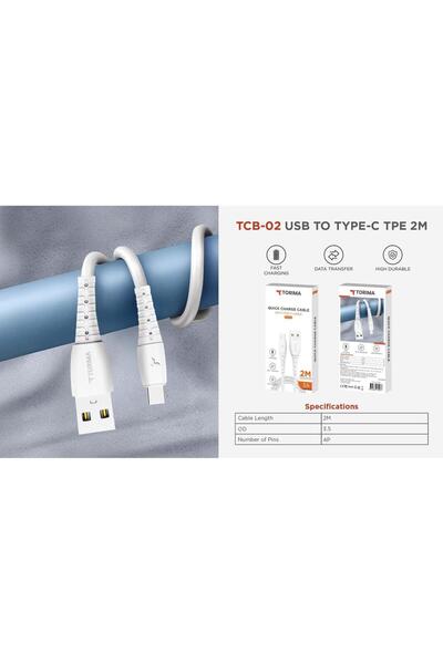 Torima Redmi Note 12 Turbo ile Uyumlu 2 Metre 3 Amper Usb -Type C Şarj ve Data Kablosu