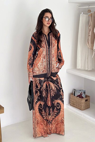 AsprinFashion طقم علوي وسفلي من قماش الساتان المزخرف