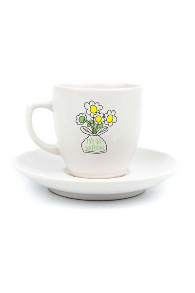 PALTO TASARIM Good to Have You Chamomile Bouquet Cream Turkish Coffee Cup - F...