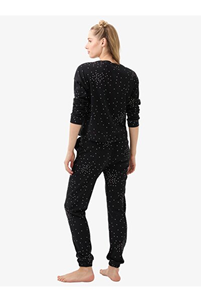 Blackspade Women's Black Heart Patterned Pajama Set – Round Neck & Elasticated Legs C5T4N915